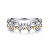 14K Yellow Gold and 925 Sterling Silver Bujukan Ball White Sapphire Easy Stackable Ring