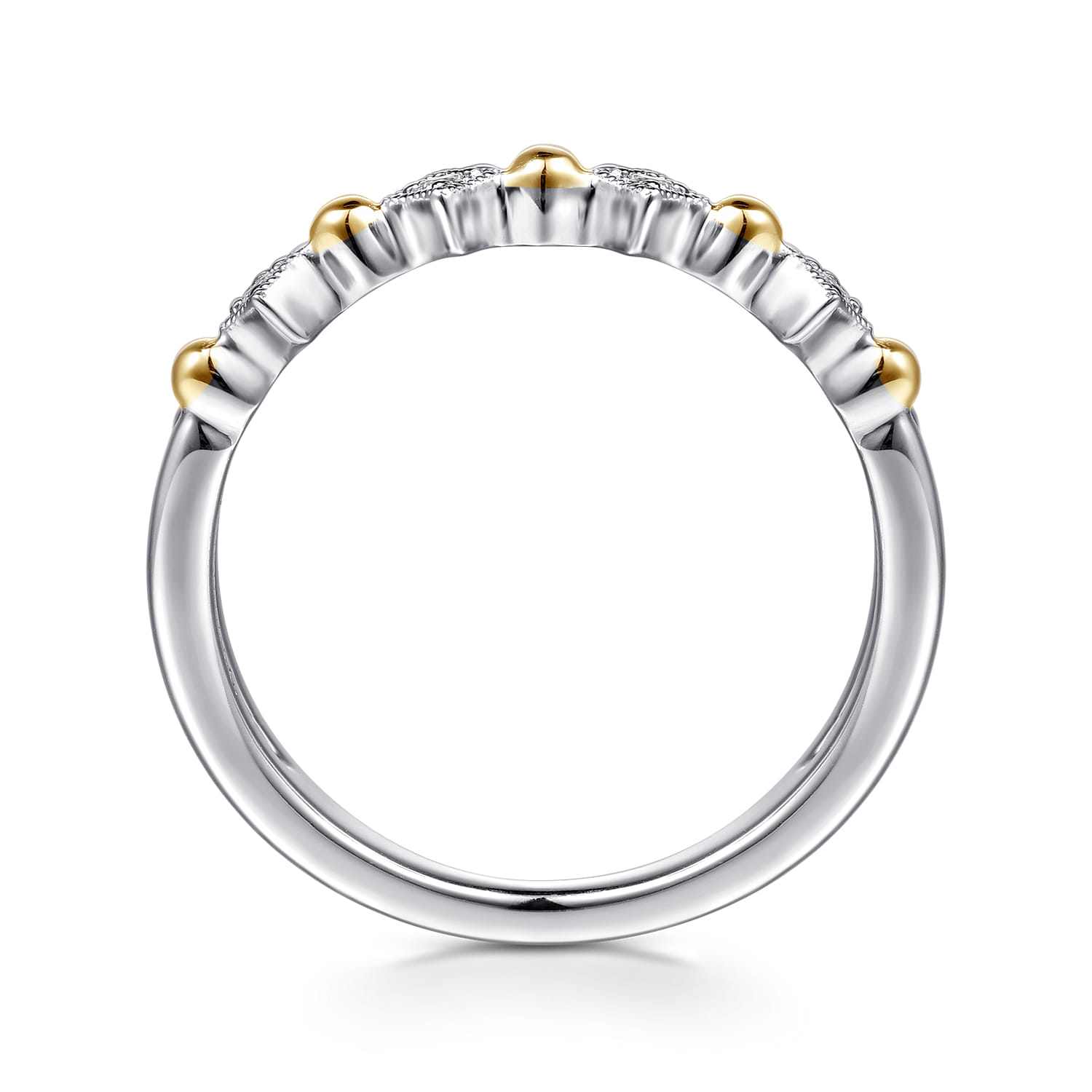 14K Yellow Gold and 925 Sterling Silver Bujukan Ball White Sapphire Easy Stackable Ring - Shot 2