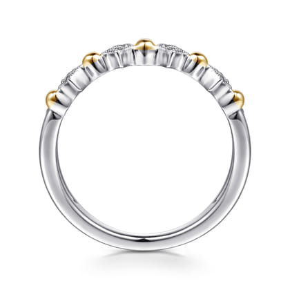 14K Yellow Gold and 925 Sterling Silver Bujukan Ball White Sapphire Easy Stackable Ring