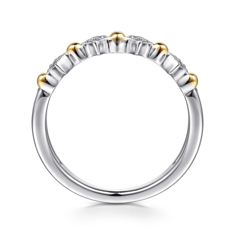 14K Yellow Gold and 925 Sterling Silver Bujukan Ball White Sapphire Easy Stackable Ring - Shot 2