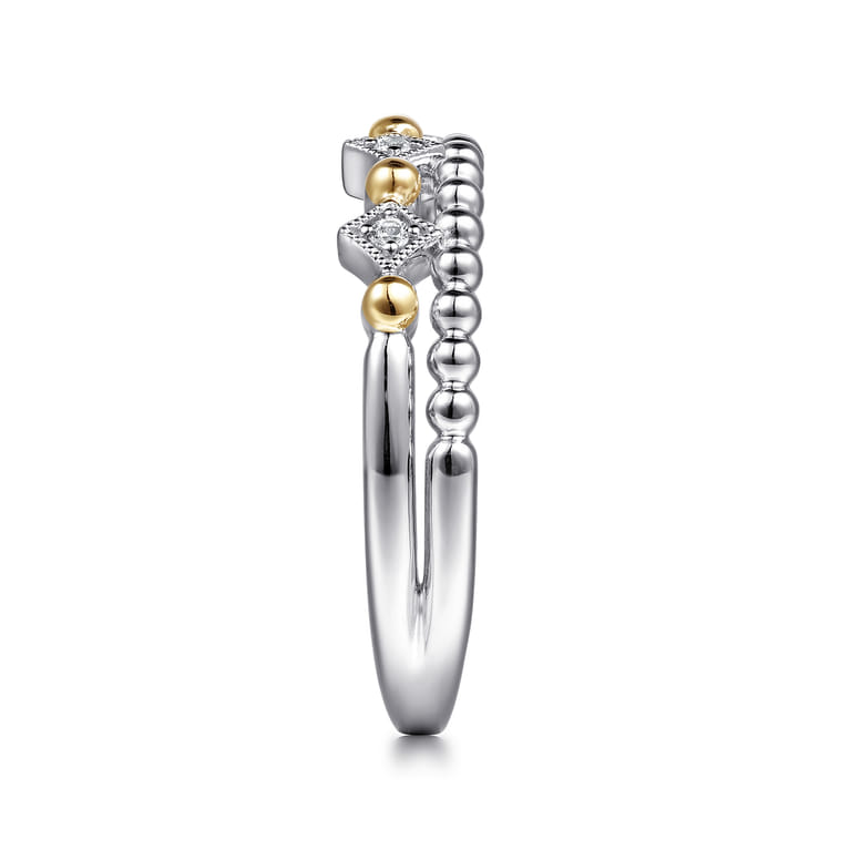 14K Yellow Gold and 925 Sterling Silver Bujukan Ball White Sapphire Easy Stackable Ring - Shot 4