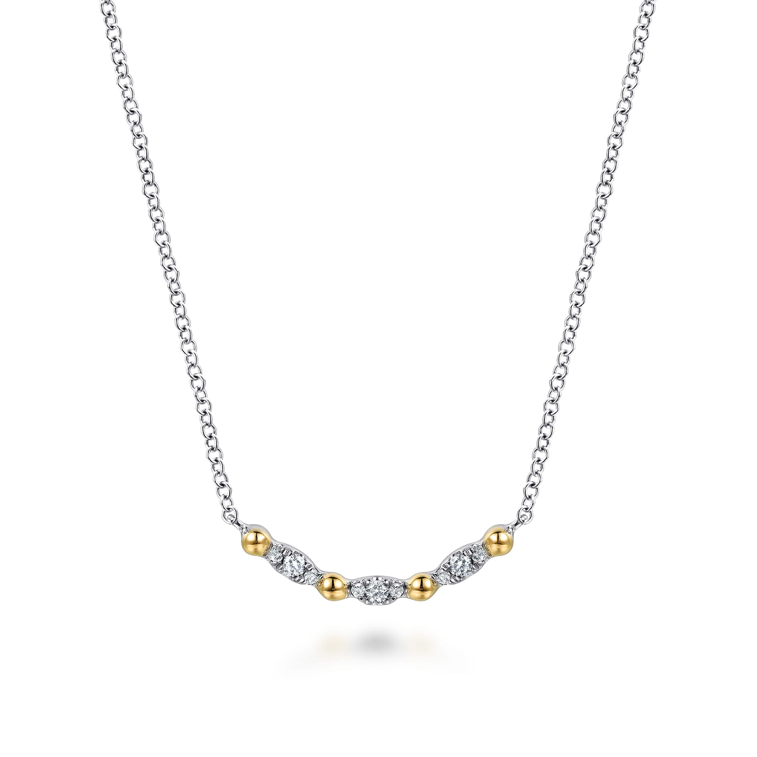 14K Yellow Gold and 925 Sterling Silver Bujukan Ball White Sapphire Maquise Bar Necklace - Shot 1