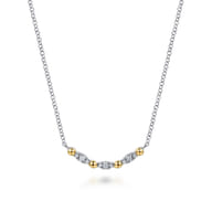 14K Yellow Gold and 925 Sterling Silver Bujukan Ball White Sapphire Maquise Bar Necklace