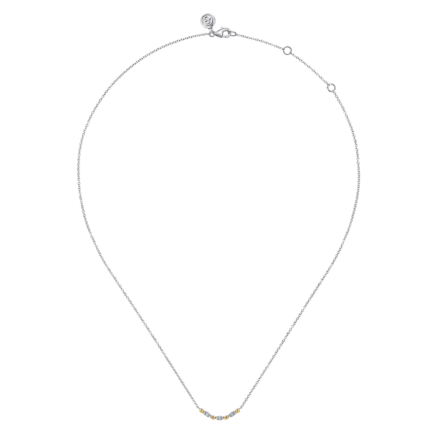 14K Yellow Gold and 925 Sterling Silver Bujukan Ball White Sapphire Maquise Bar Necklace - Shot 2