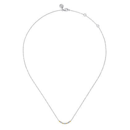 14K Yellow Gold and 925 Sterling Silver Bujukan Ball White Sapphire Maquise Bar Necklace