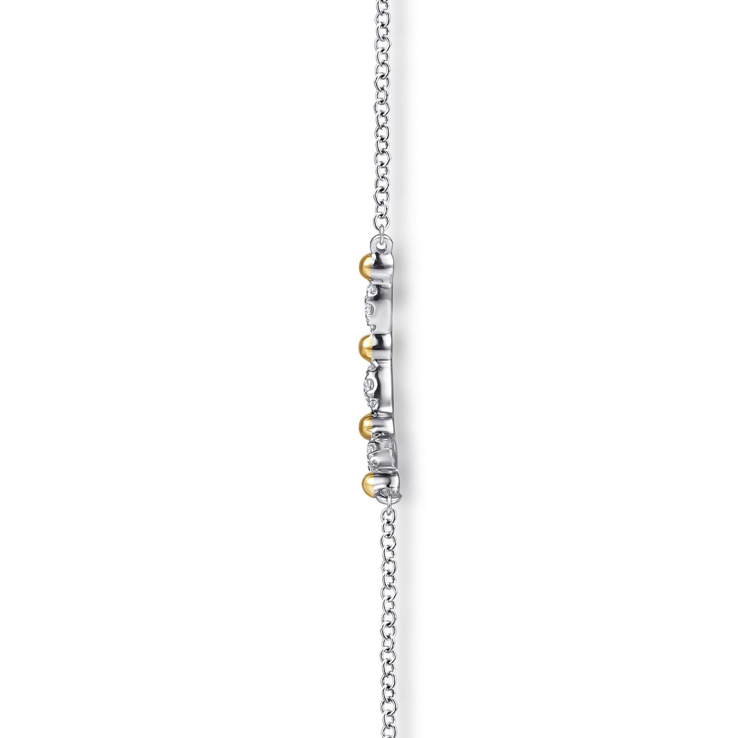 14K Yellow Gold and 925 Sterling Silver Bujukan Ball White Sapphire Maquise Bar Necklace - Shot 4