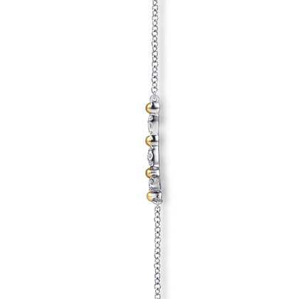 14K Yellow Gold and 925 Sterling Silver Bujukan Ball White Sapphire Maquise Bar Necklace