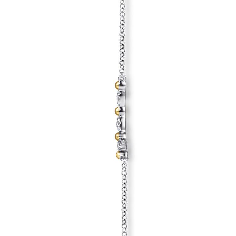 14K Yellow Gold and 925 Sterling Silver Bujukan Ball White Sapphire Maquise Bar Necklace - Shot 4