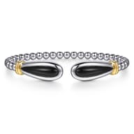 14K Yellow Gold and 925 Sterling Silver Bujukan Bangle Bracelet with Black Onyx
