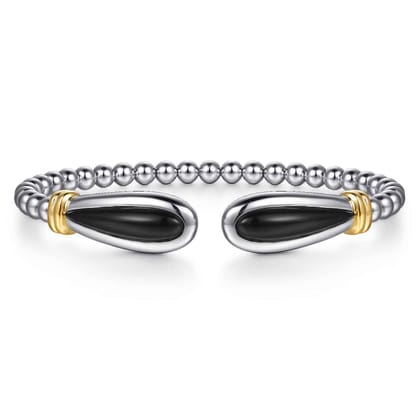 14K Yellow Gold and 925 Sterling Silver Bujukan Bangle Bracelet with Black Onyx