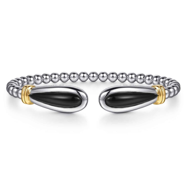 14K Yellow Gold and 925 Sterling Silver Bujukan Bangle Bracelet with Black Onyx - Shot 1