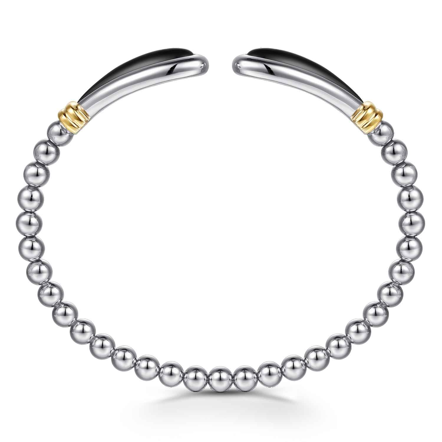 14K Yellow Gold and 925 Sterling Silver Bujukan Bangle Bracelet with Black Onyx - Shot 3