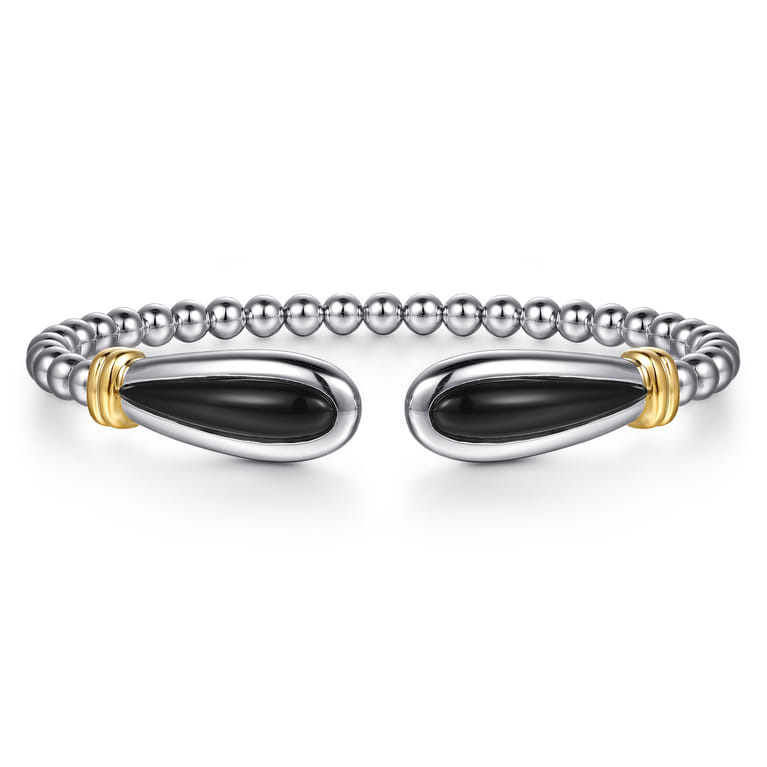 14K Yellow Gold and 925 Sterling Silver Bujukan Bangle Bracelet with Black Onyx - Shot 1