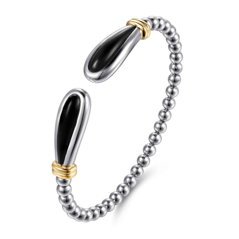 14K Yellow Gold and 925 Sterling Silver Bujukan Bangle Bracelet with Black Onyx - Shot 2