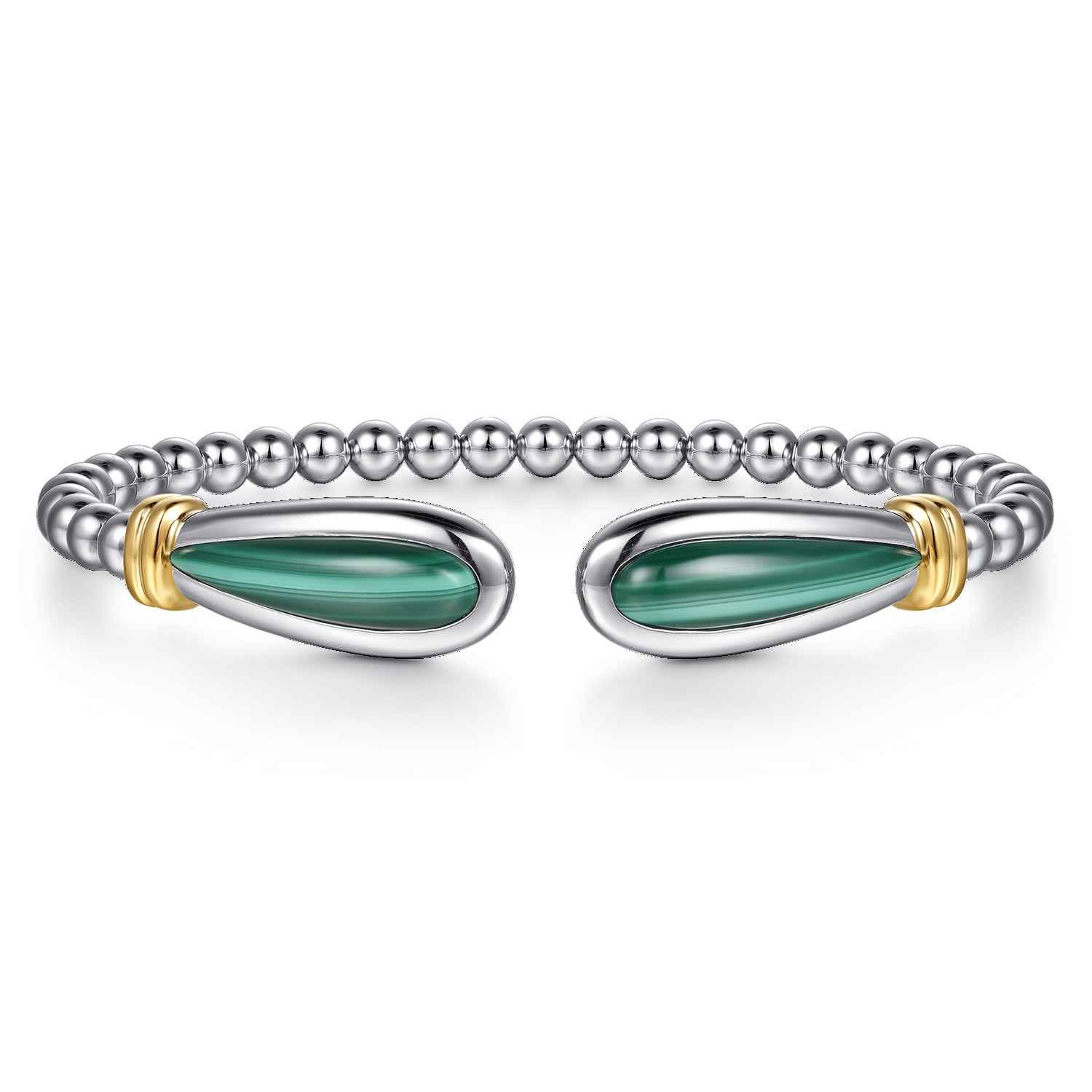 14K Yellow Gold and 925 Sterling Silver Bujukan Bangle with Malachite - Shot 1