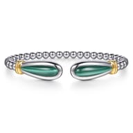14K Yellow Gold and 925 Sterling Silver Bujukan Bangle with Malachite