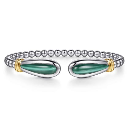14K Yellow Gold and 925 Sterling Silver Bujukan Bangle with Malachite