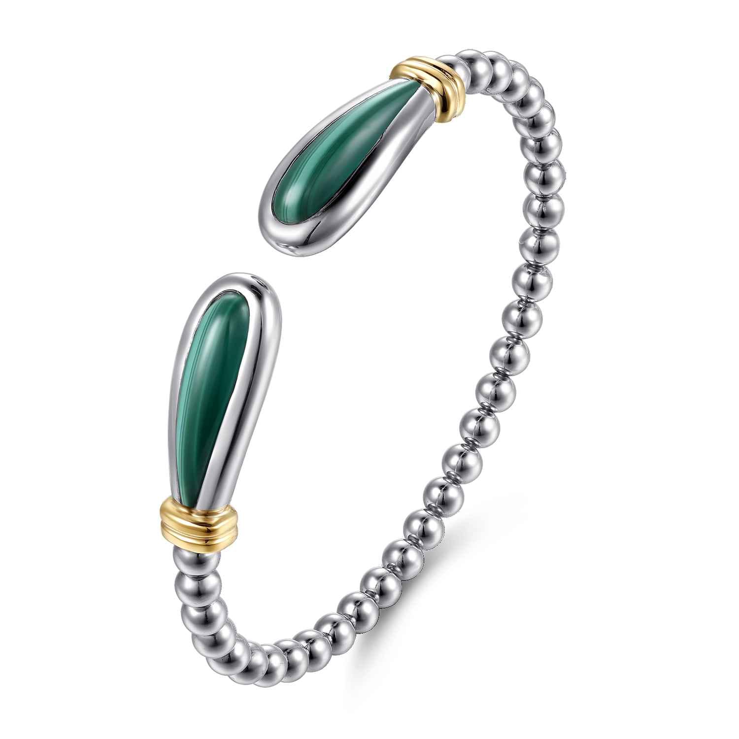 14K Yellow Gold and 925 Sterling Silver Bujukan Bangle with Malachite - Shot 2