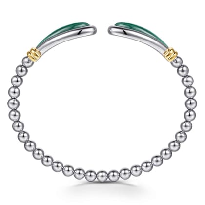 14K Yellow Gold and 925 Sterling Silver Bujukan Bangle with Malachite