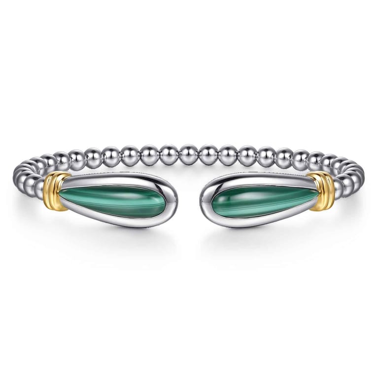14K Yellow Gold and 925 Sterling Silver Bujukan Bangle with Malachite - Shot 1