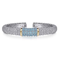 14K Yellow Gold and 925 Sterling Silver Bujukan Bangle with Pave Blue Topaz