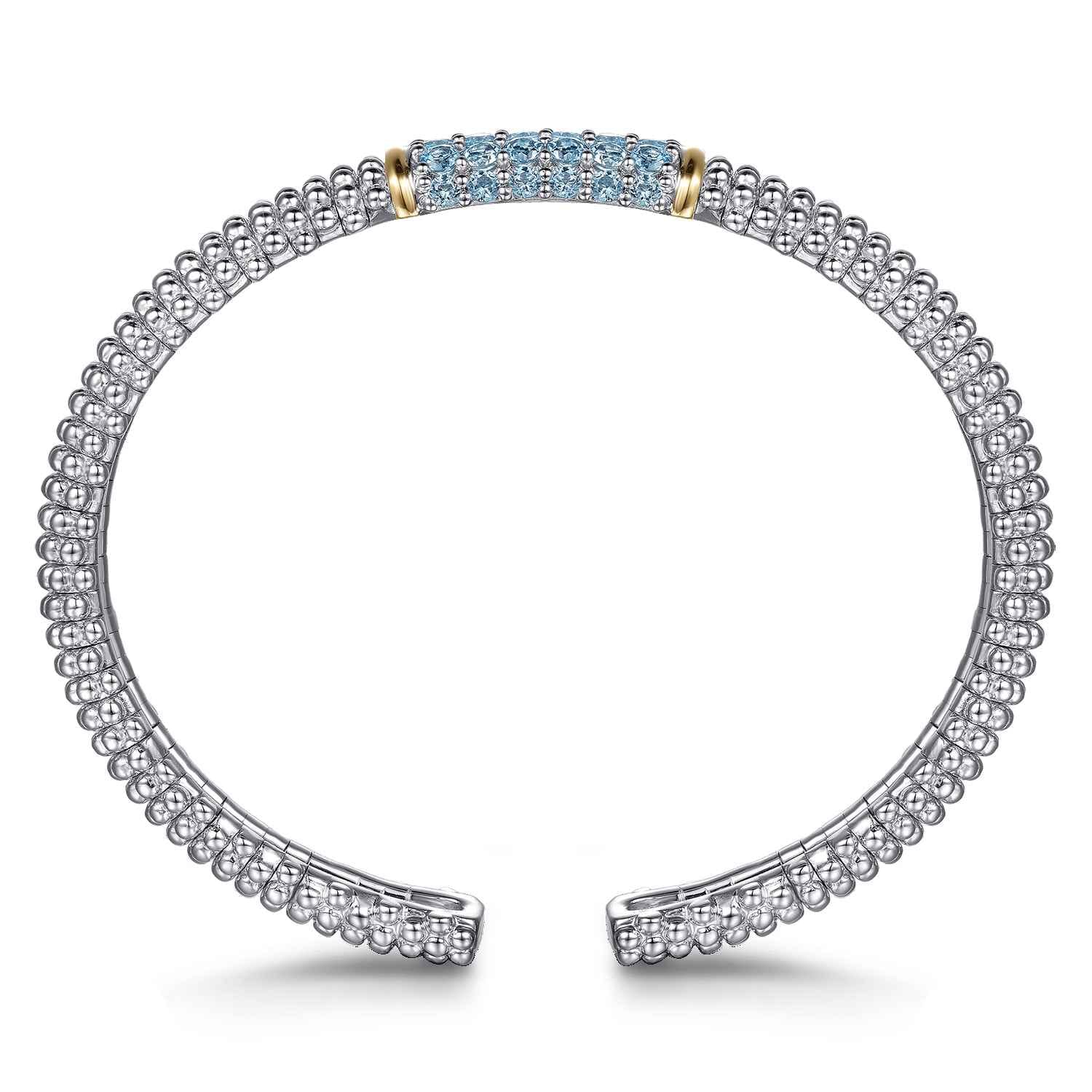 14K Yellow Gold and 925 Sterling Silver Bujukan Bangle with Pave Blue Topaz - Shot 3