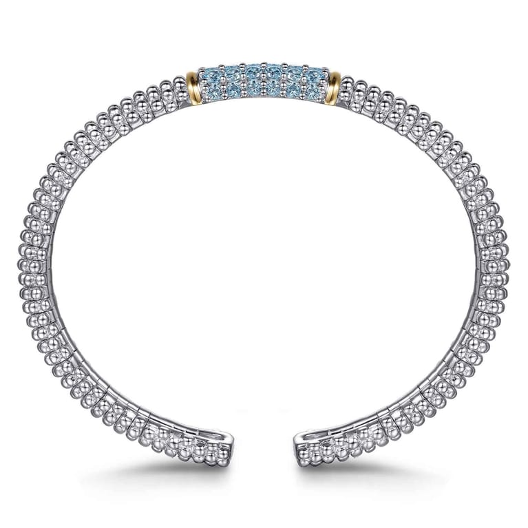 14K Yellow Gold and 925 Sterling Silver Bujukan Bangle with Pave Blue Topaz - Shot 3