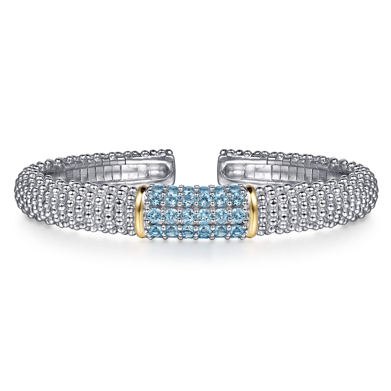 14K Yellow Gold and 925 Sterling Silver Bujukan Bangle with Pave Blue Topaz