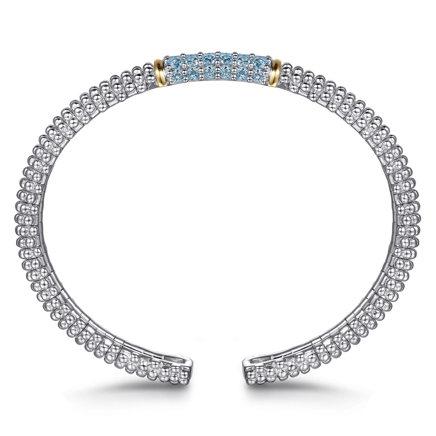 14K Yellow Gold and 925 Sterling Silver Bujukan Bangle with Pave Blue Topaz