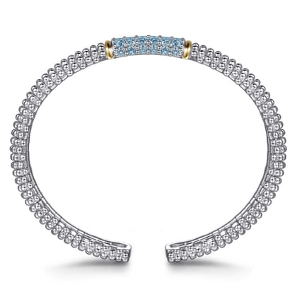 14K Yellow Gold and 925 Sterling Silver Bujukan Bangle with Pave Blue Topaz