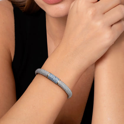 14K Yellow Gold and 925 Sterling Silver Bujukan Bangle with Pave Blue Topaz