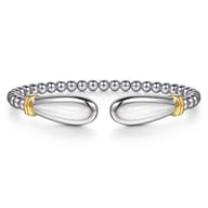 14K Yellow Gold and 925 Sterling Silver Bujukan Bangle with White Mother of Pearl