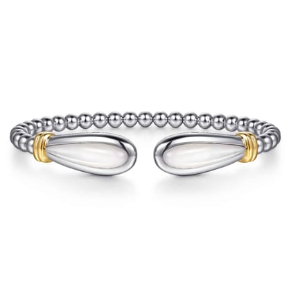 14K Yellow Gold and 925 Sterling Silver Bujukan Bangle with White Mother of Pearl