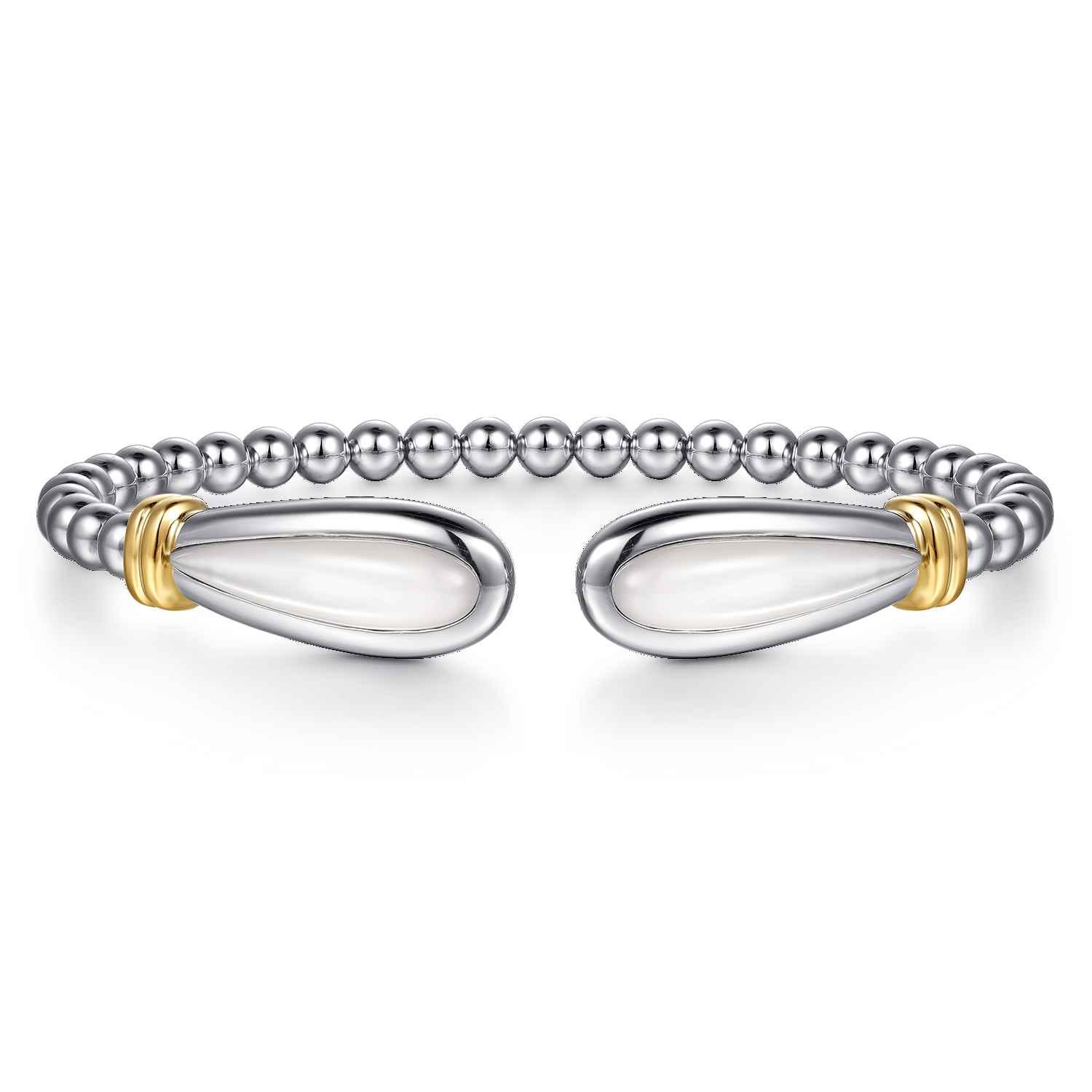 14K Yellow Gold and 925 Sterling Silver Bujukan Bangle with White Mother of Pearl - Shot 1
