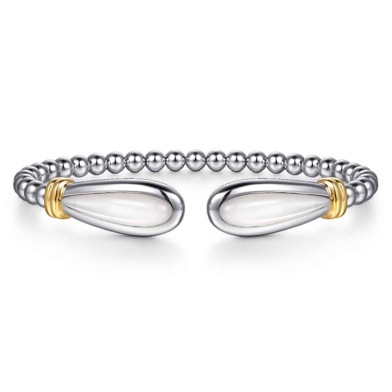 14K Yellow Gold and 925 Sterling Silver Bujukan Bangle with White Mother of Pearl - Shot 1