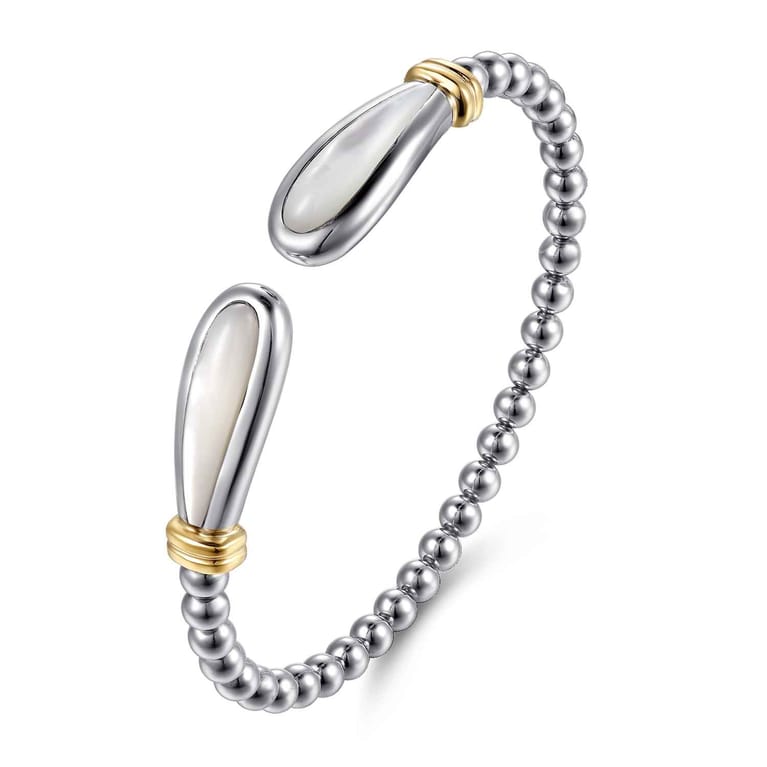 14K Yellow Gold and 925 Sterling Silver Bujukan Bangle with White Mother of Pearl - Shot 2