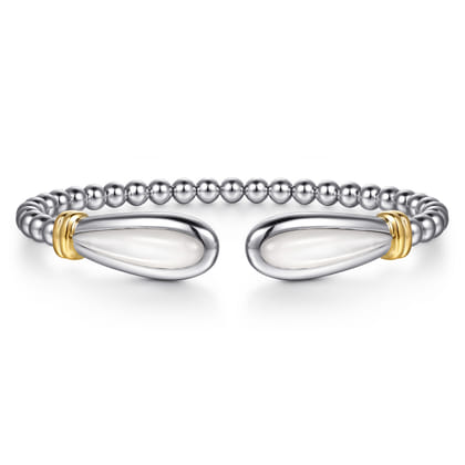 14K Yellow Gold and 925 Sterling Silver Bujukan Bangle with White Mother of Pearl