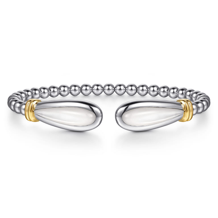 14K Yellow Gold and 925 Sterling Silver Bujukan Bangle with White Mother of Pearl - Shot 1