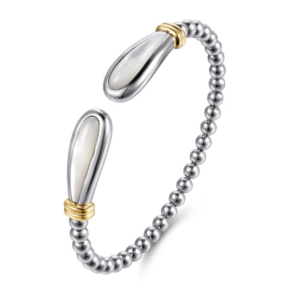 14K Yellow Gold and 925 Sterling Silver Bujukan Bangle with White Mother of Pearl