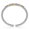 14K Yellow Gold and 925 Sterling Silver Bujukan Beaded Diamond Cut Station Cuff Bangle Bracelet