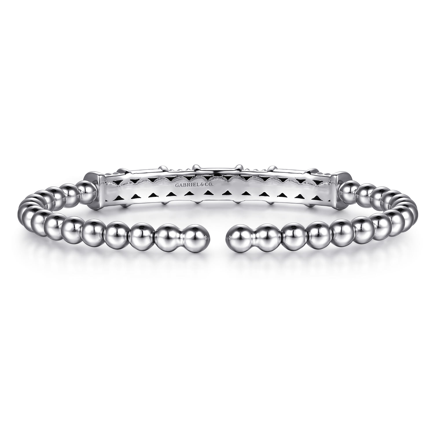 14K Yellow Gold and 925 Sterling Silver Bujukan Beaded Diamond Cut Station Cuff Bangle Bracelet - Shot 4