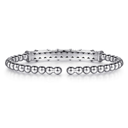 14K Yellow Gold and 925 Sterling Silver Bujukan Beaded Diamond Cut Station Cuff Bangle Bracelet