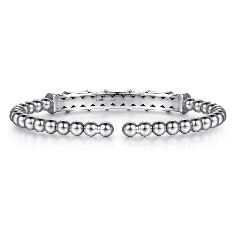 14K Yellow Gold and 925 Sterling Silver Bujukan Beaded Diamond Cut Station Cuff Bangle Bracelet - Shot 4