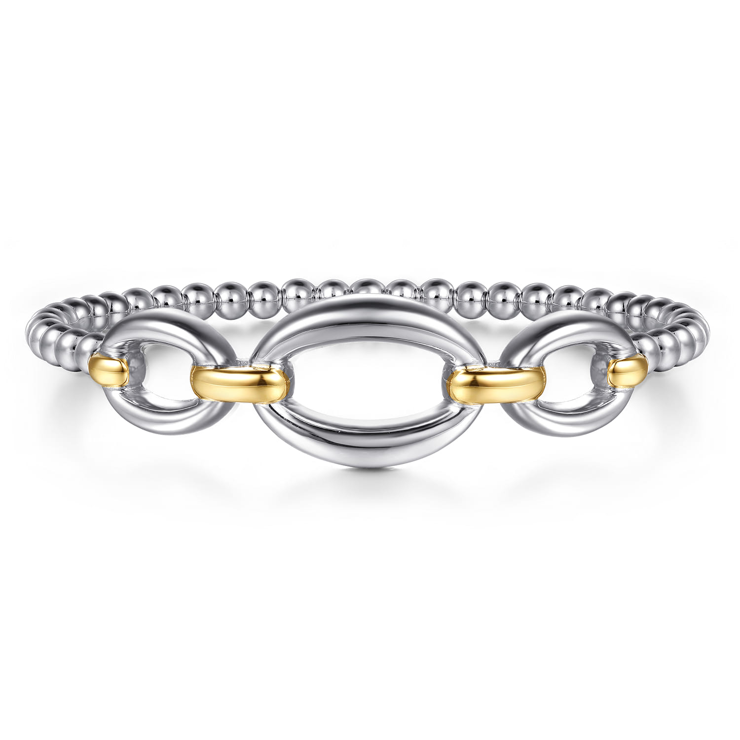 14K Yellow Gold and 925 Sterling Silver Bujukan Beaded Link Closed Bangle Bracelet - Shot 1