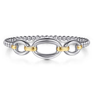 14K Yellow Gold and 925 Sterling Silver Bujukan Beaded Link Closed Bangle Bracelet