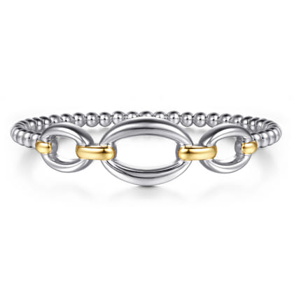 14K Yellow Gold and 925 Sterling Silver Bujukan Beaded Link Closed Bangle Bracelet