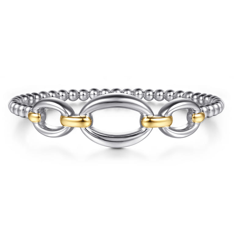 14K Yellow Gold and 925 Sterling Silver Bujukan Beaded Link Closed Bangle Bracelet - Shot 1