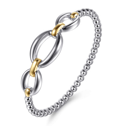 14K Yellow Gold and 925 Sterling Silver Bujukan Beaded Link Closed Bangle Bracelet