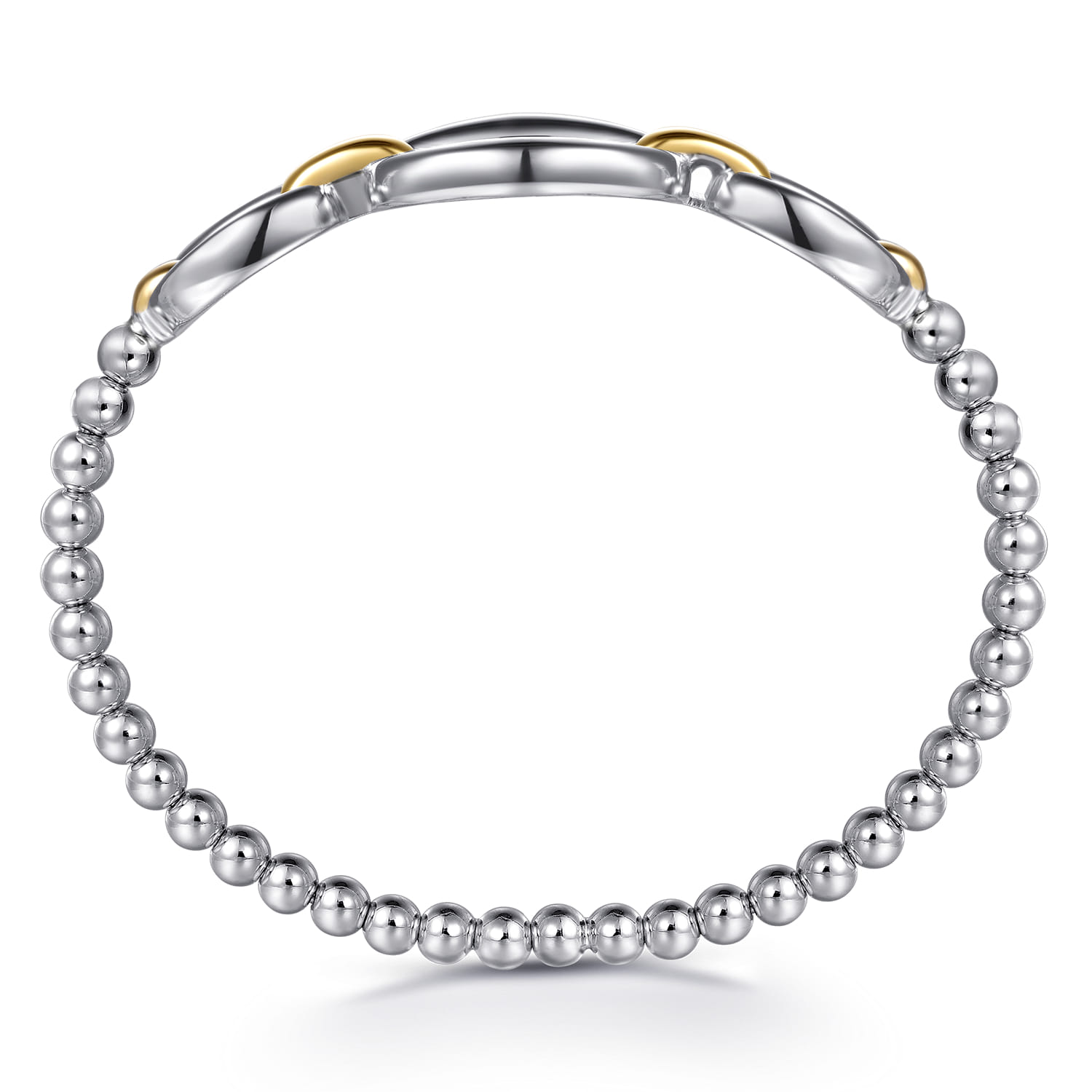 14K Yellow Gold and 925 Sterling Silver Bujukan Beaded Link Closed Bangle Bracelet - Shot 3