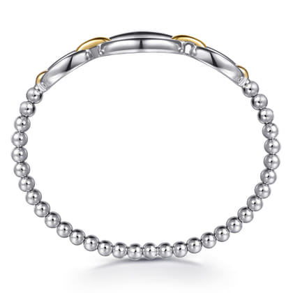 14K Yellow Gold and 925 Sterling Silver Bujukan Beaded Link Closed Bangle Bracelet
